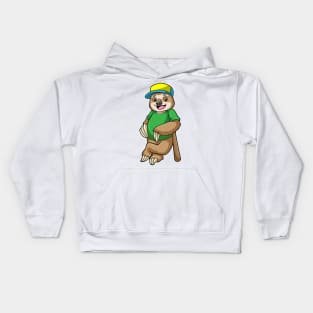 Sloth at Baseball with Baseball bat Kids Hoodie